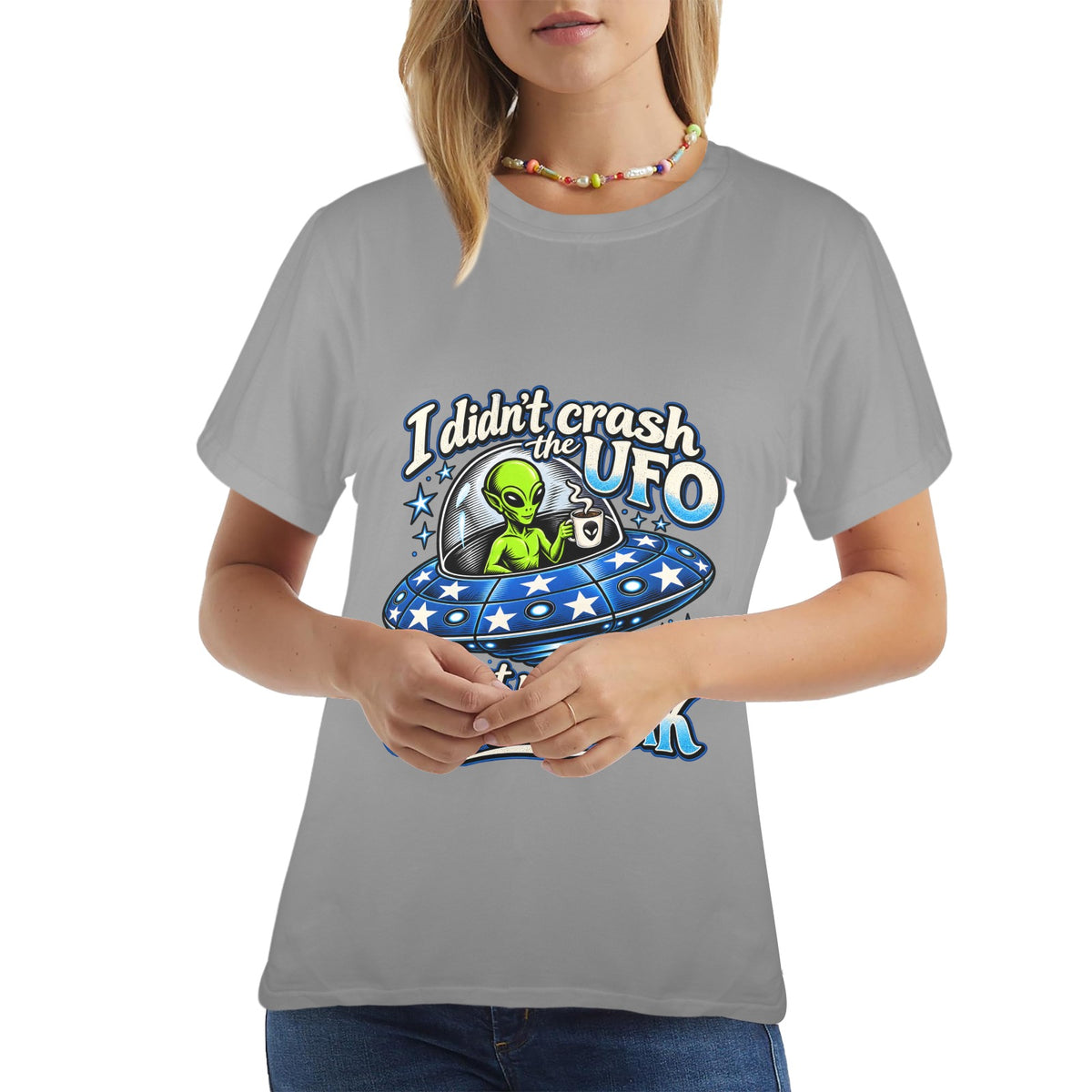Alien Coffee Break Ladies T-Shirt  Funny UFO Retro Alien Coffee Lover Graphic Tee