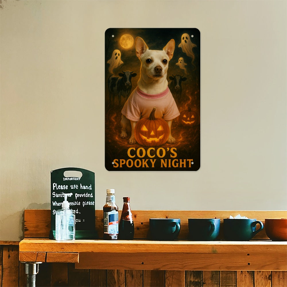 Coco's Spooky Night  Wolf Hill Ranch Chihuahua Halloween Metal Tin Sign
