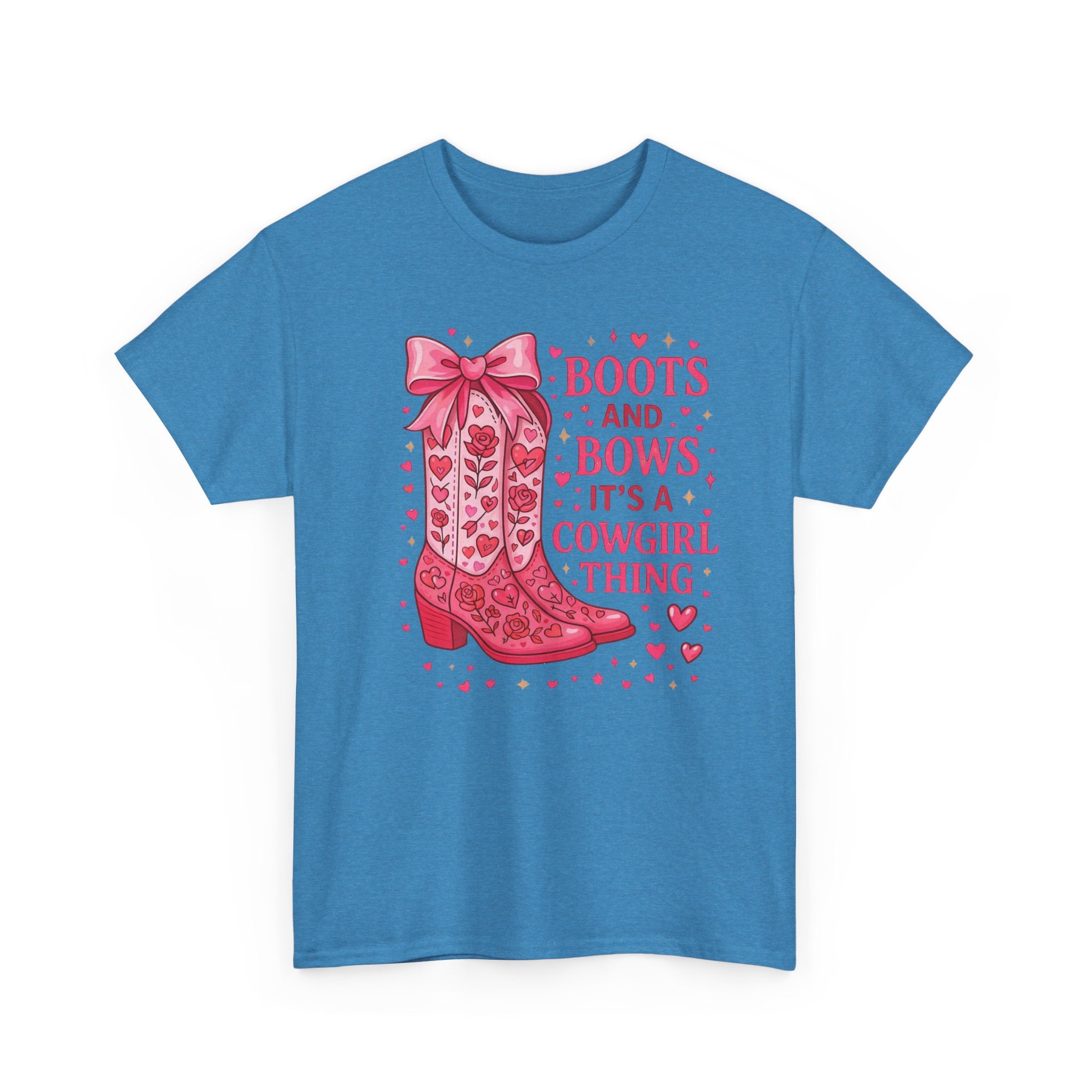 Cowgirl Boots and Bows T‑Shirt — "Boots and Bows, It's a Cowgirl Thing" Pink Western Tee  Trendy Farm