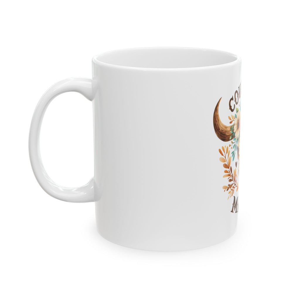 Country Mama Ceramic Mug — Floral Cow Skull Coffee Cup (11oz & 15oz)