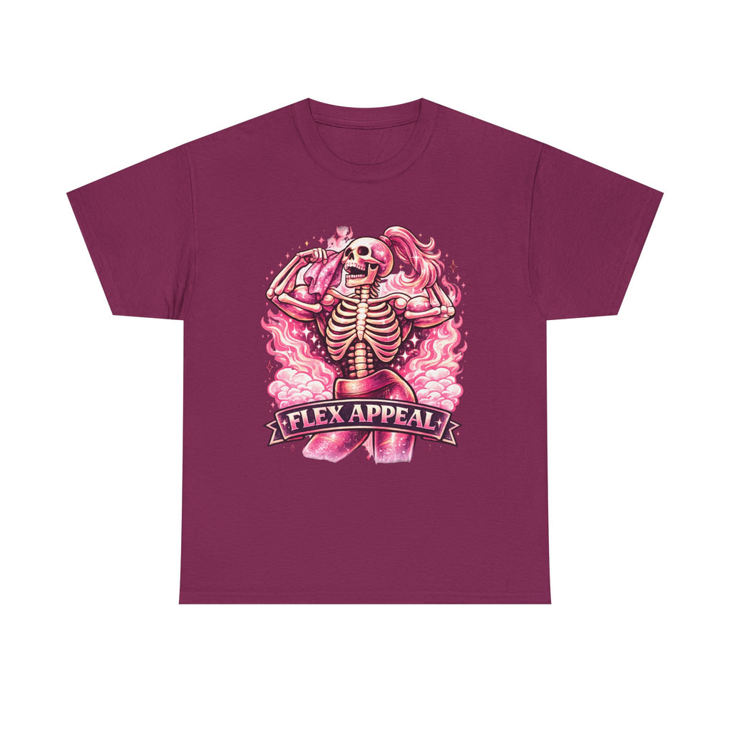 Flex Appeal Skeleton Tee — Pink Retro Gym Humor T‑Shirt