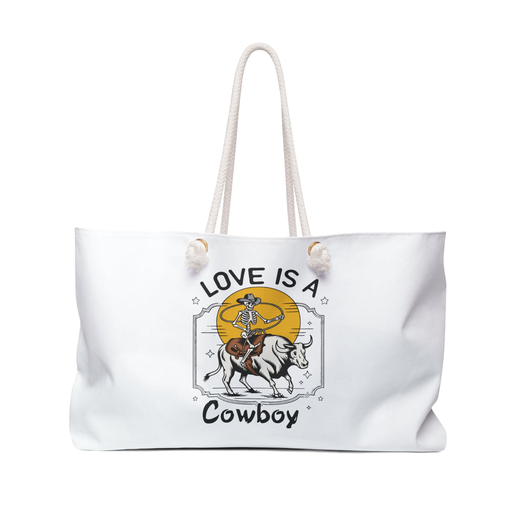 Weekender Bag — "Love Is a Cowboy" Canvas Travel Tote Trendy Tote  Farm life