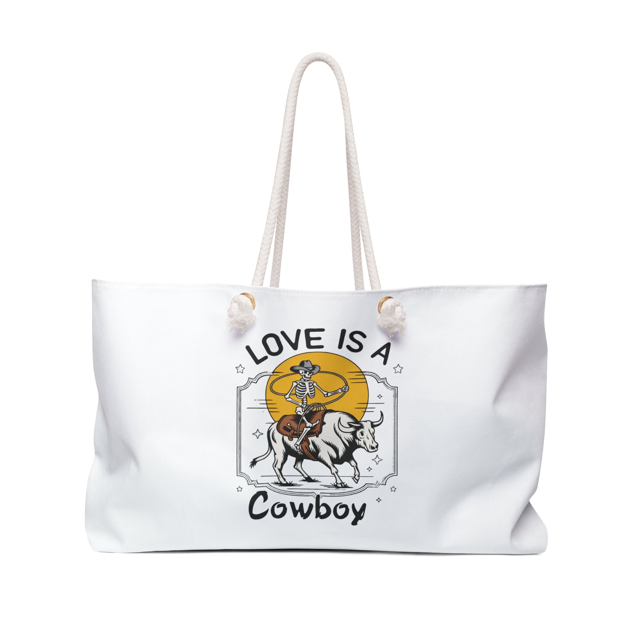 Weekender Bag — "Love Is a Cowboy" Canvas Travel Tote Trendy Tote  Farm life