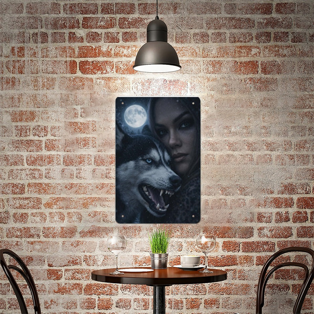 She Runs With Wolves  Wolf Moon Woman Metal Tin Sign Made in USA