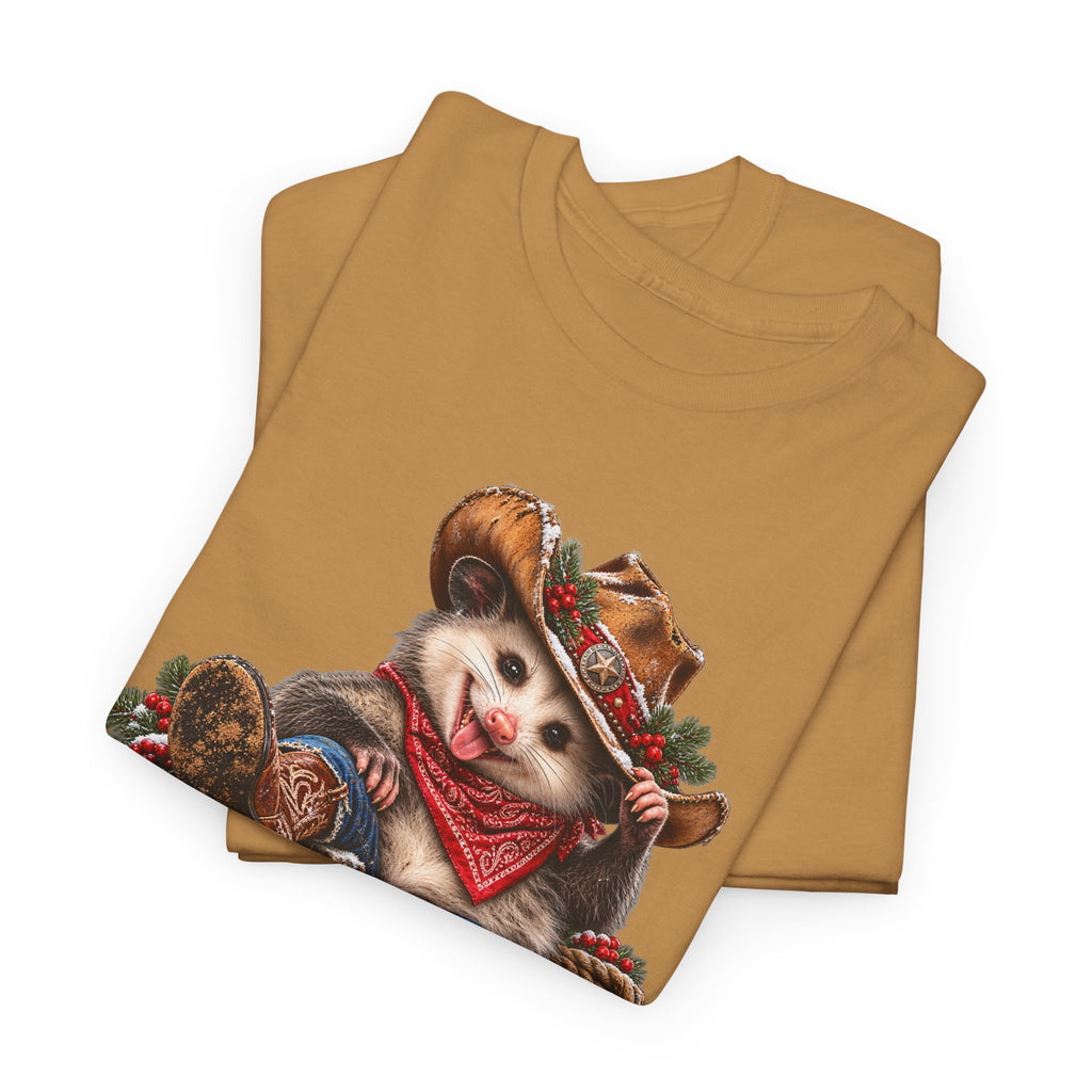Pete the Possum Women’s Classic Christmas Tee – Western Cowgirl Holiday Shirt