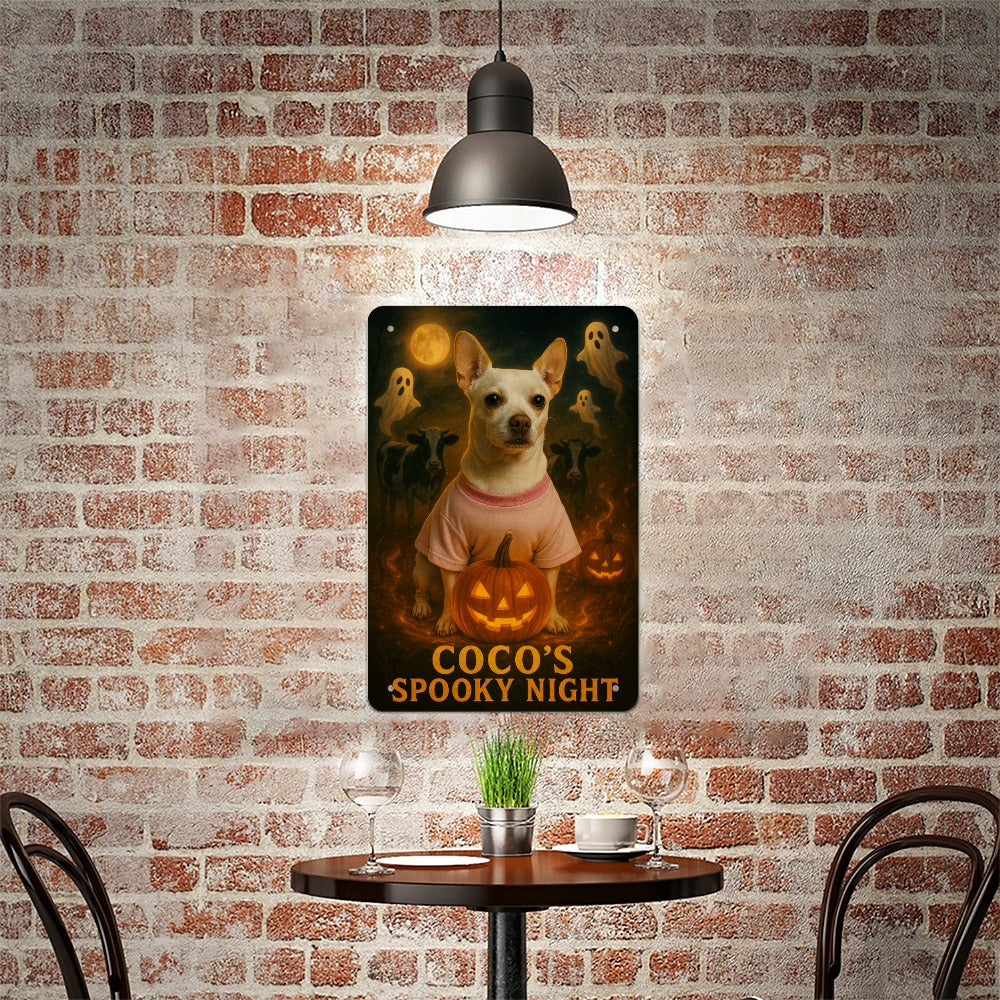 Coco's Spooky Night  Wolf Hill Ranch Chihuahua Halloween Metal Tin Sign