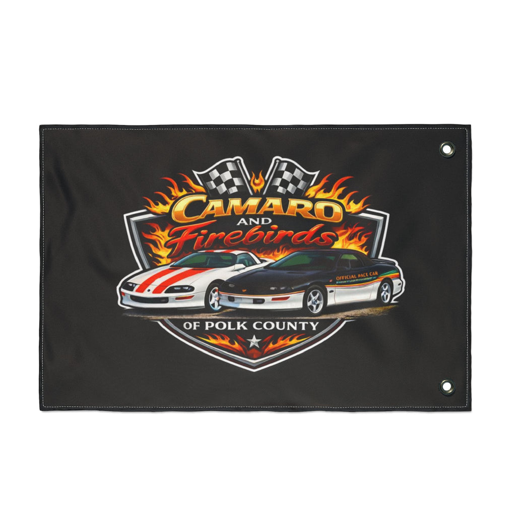 Camaro & Firebirds Double-Sided Car Flag — Polk County Racing Emblem