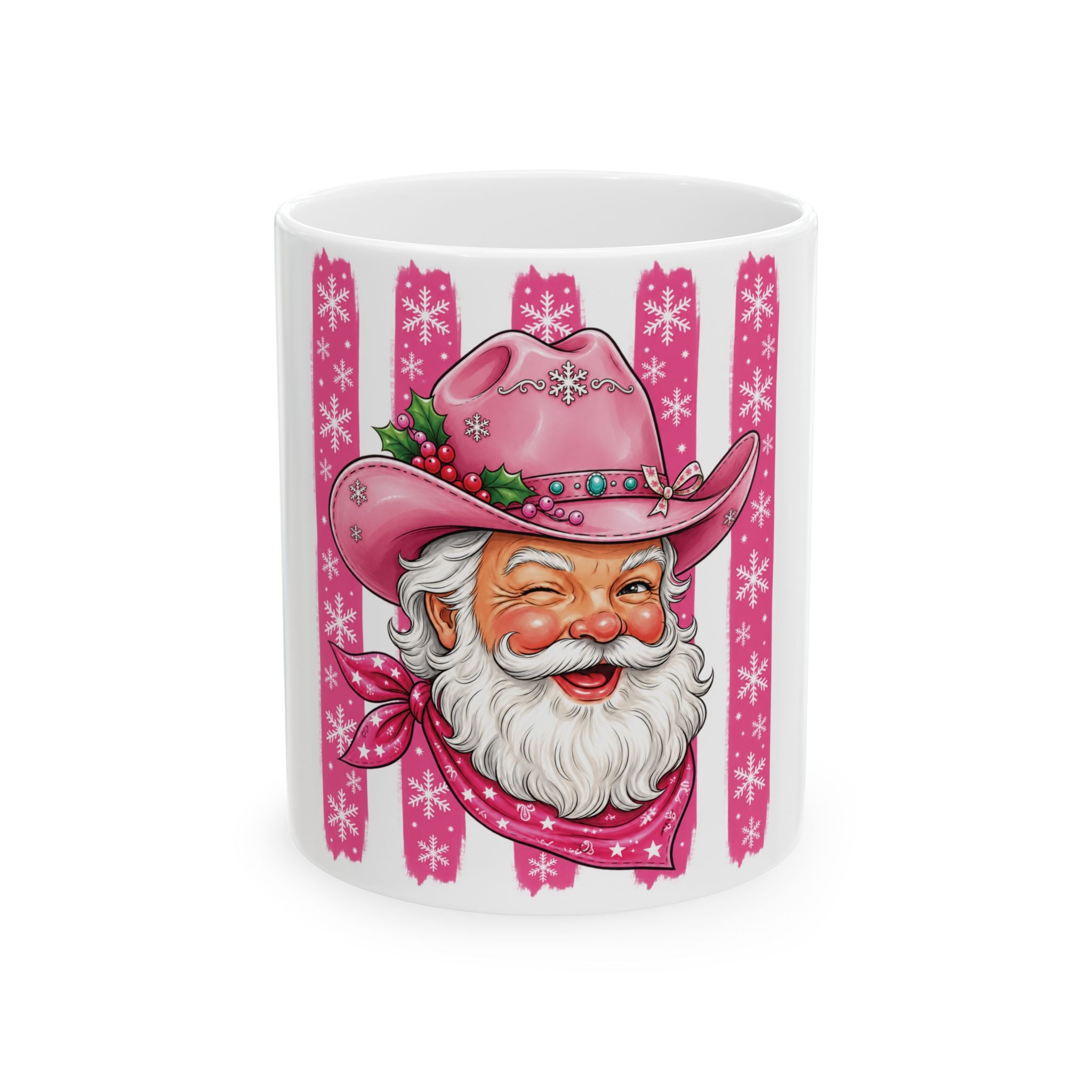 Pink Cowboy Santa Ceramic Mug — Festive Western Christmas Coffee Cup (11oz & 15oz)