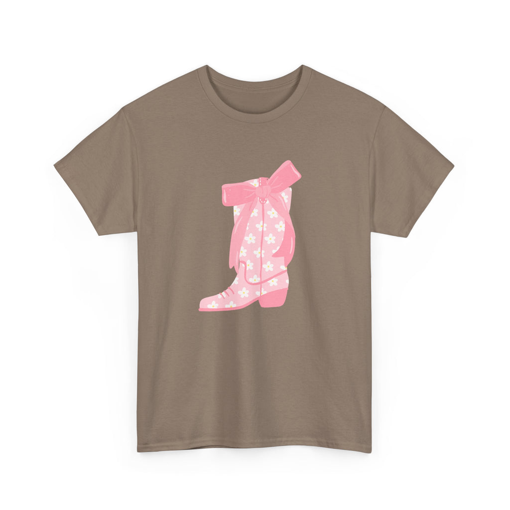 Cowgirl Boot Graphic Tee Pink Ribbon Star Print trendy t-shirt