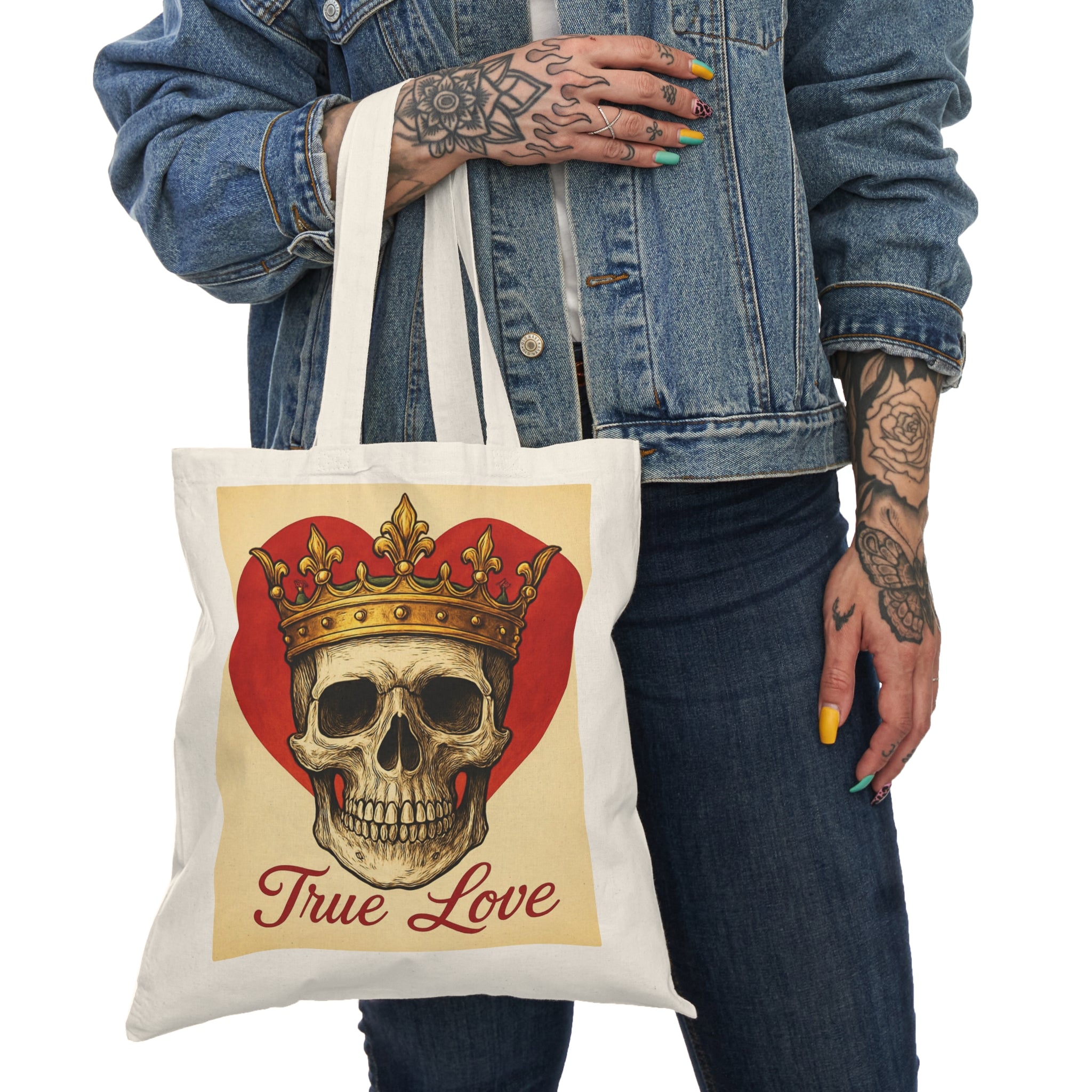 Skull & Heart Tote Bag, True Love Shopper, Eco-Friendly Gift, Valentine's Day, Halloween, Casual Everyday Use