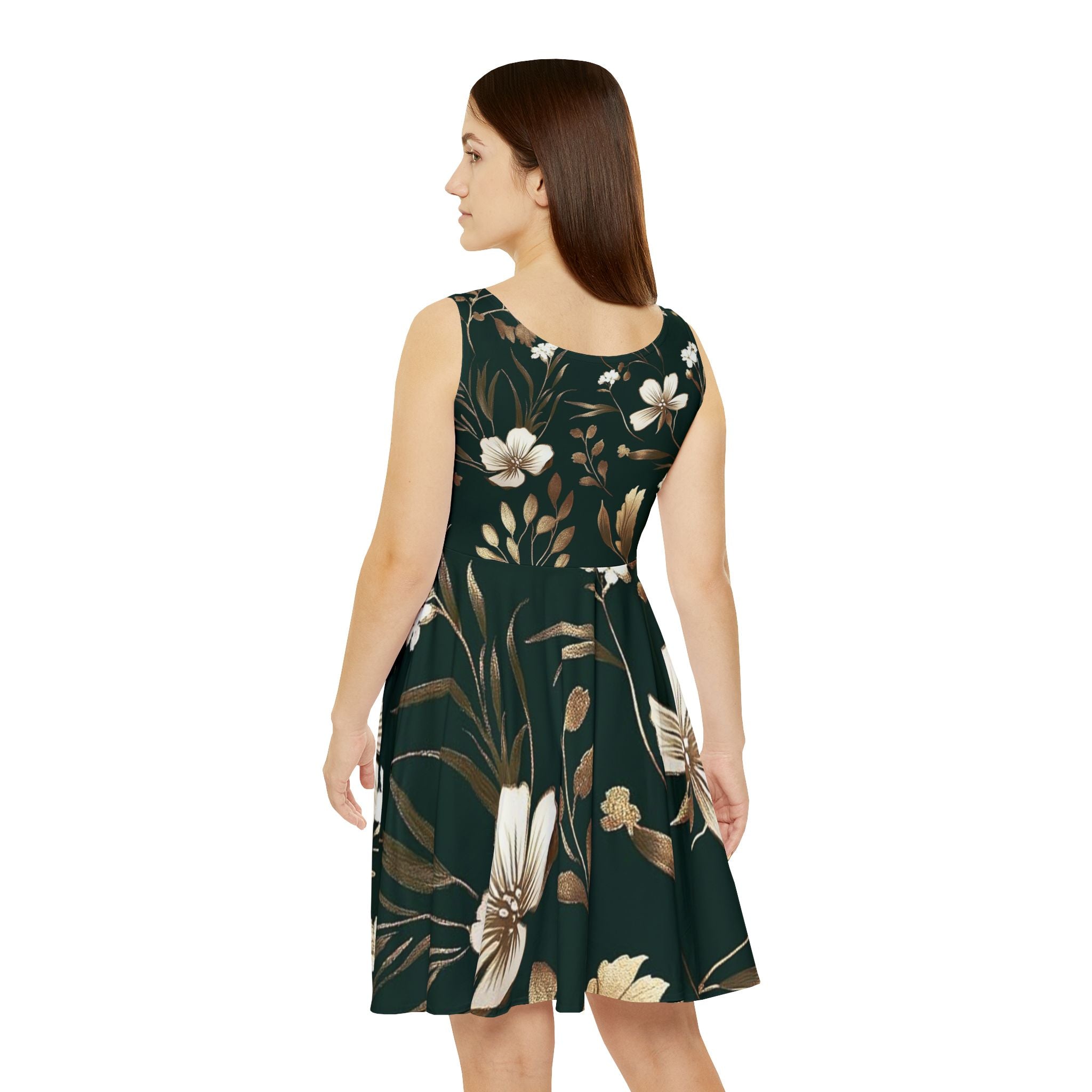 Floral Skater Dress - Dark Green Vintage Blossom Print