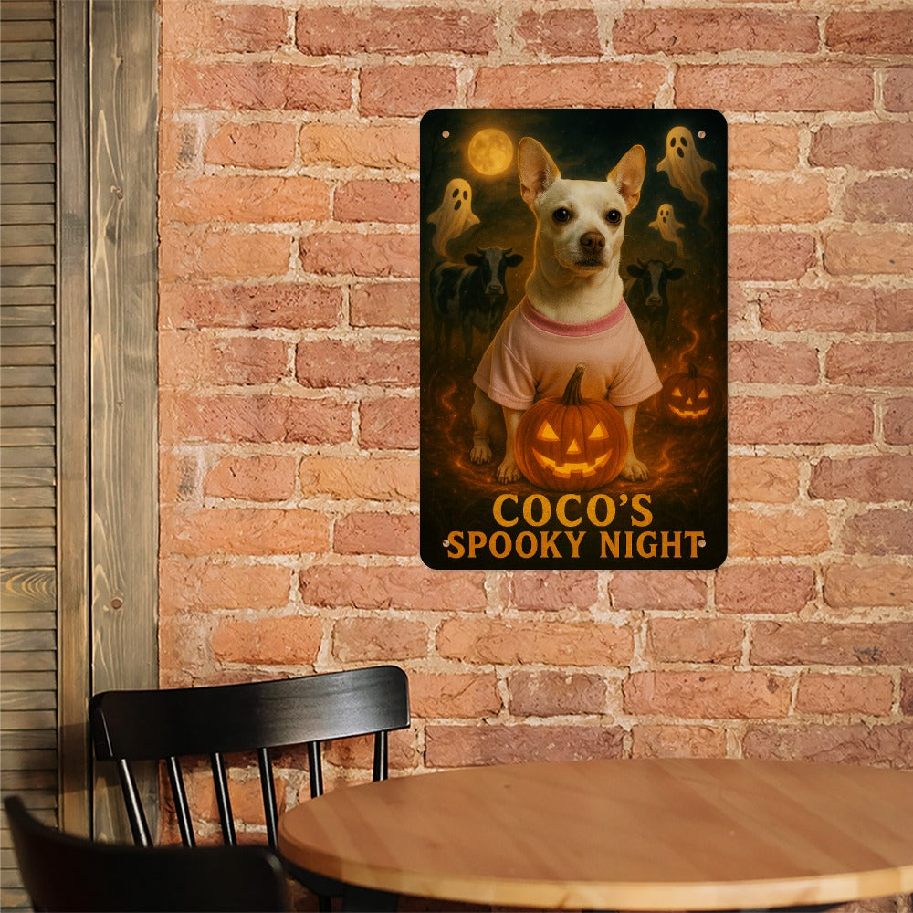 Coco's Spooky Night  Wolf Hill Ranch Chihuahua Halloween Metal Tin Sign
