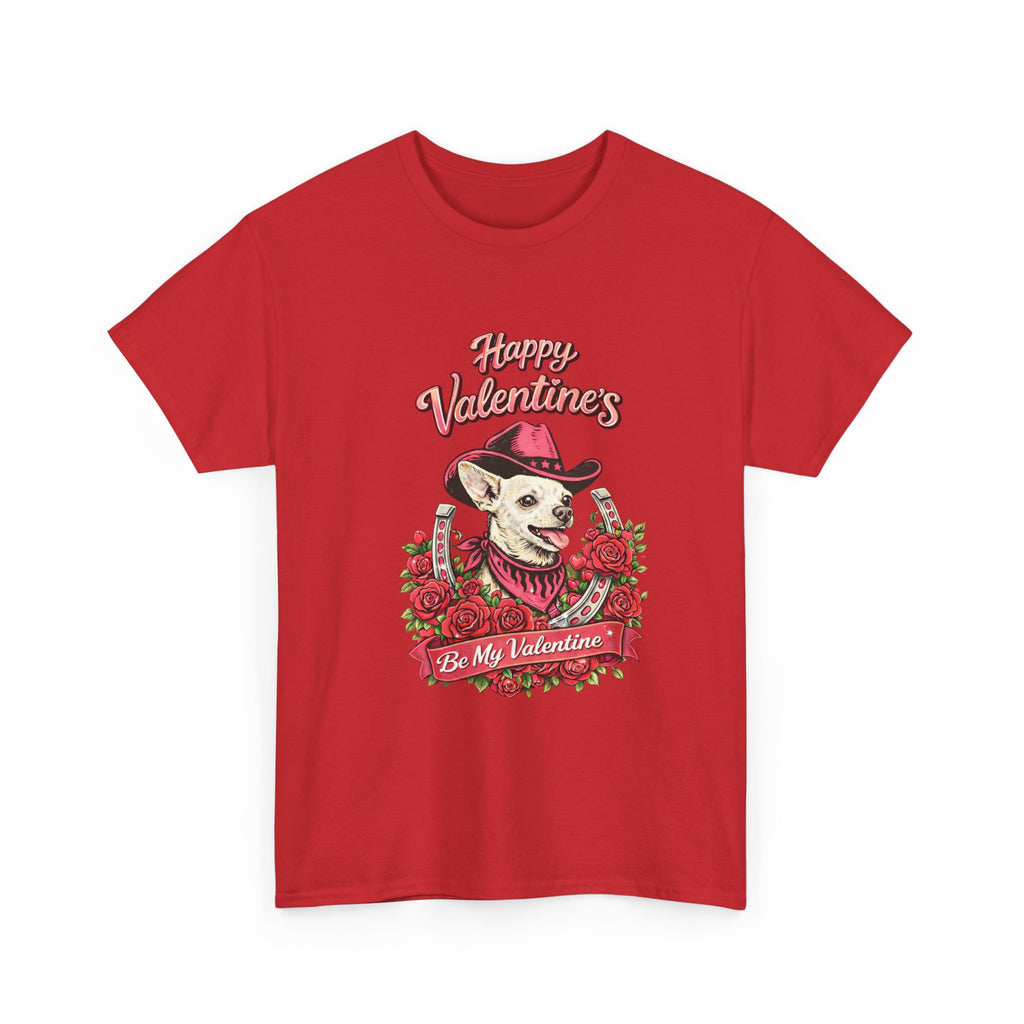 Valentine’s Day Chihuahua Cowgirl Dog Tee – “Be My Valentine” Ranch & Farm Love Shirt