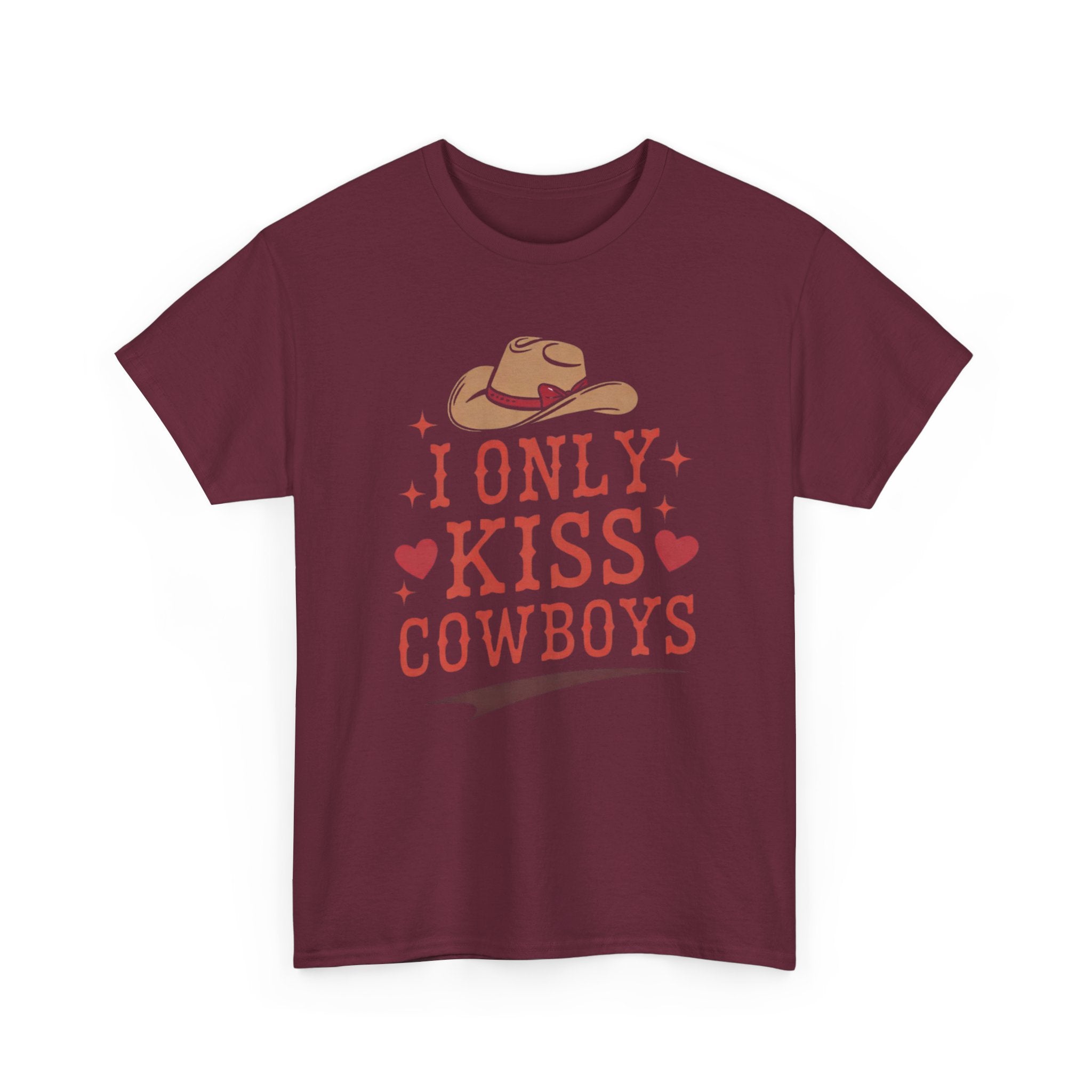 I Only Kiss Cowboys T-Shirt — Funny Western Cowgirl Tee with Cowboy Hat Design
