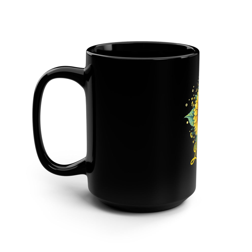 Loved Sunflower 15oz Black Coffee Mug — Inspirational Floral Gift