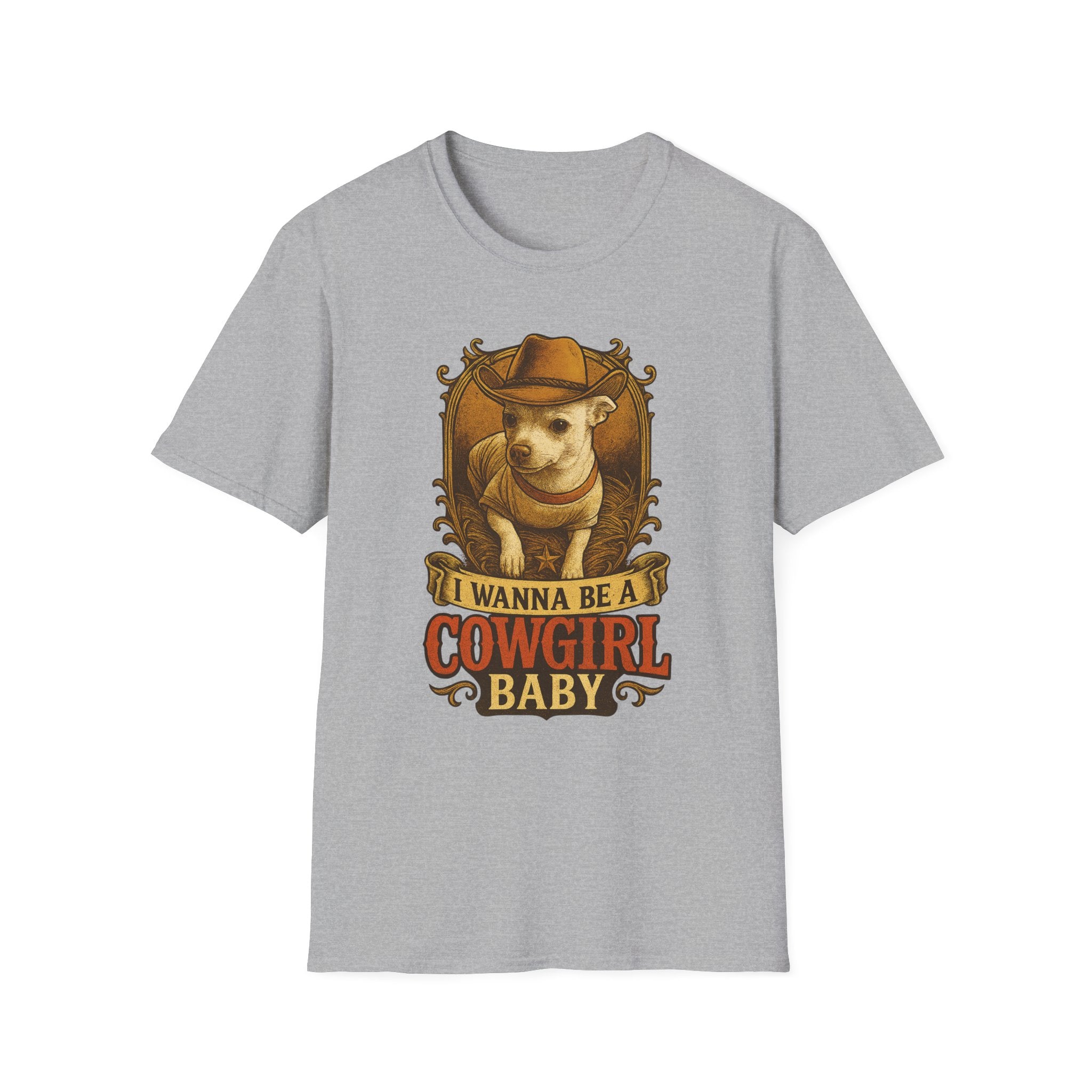 Cowgirl Baby TShirt  Cute Chihuahua Cow Dog Illustration "I Wanna Be a Cowgirl Baby     Trendy TShirt