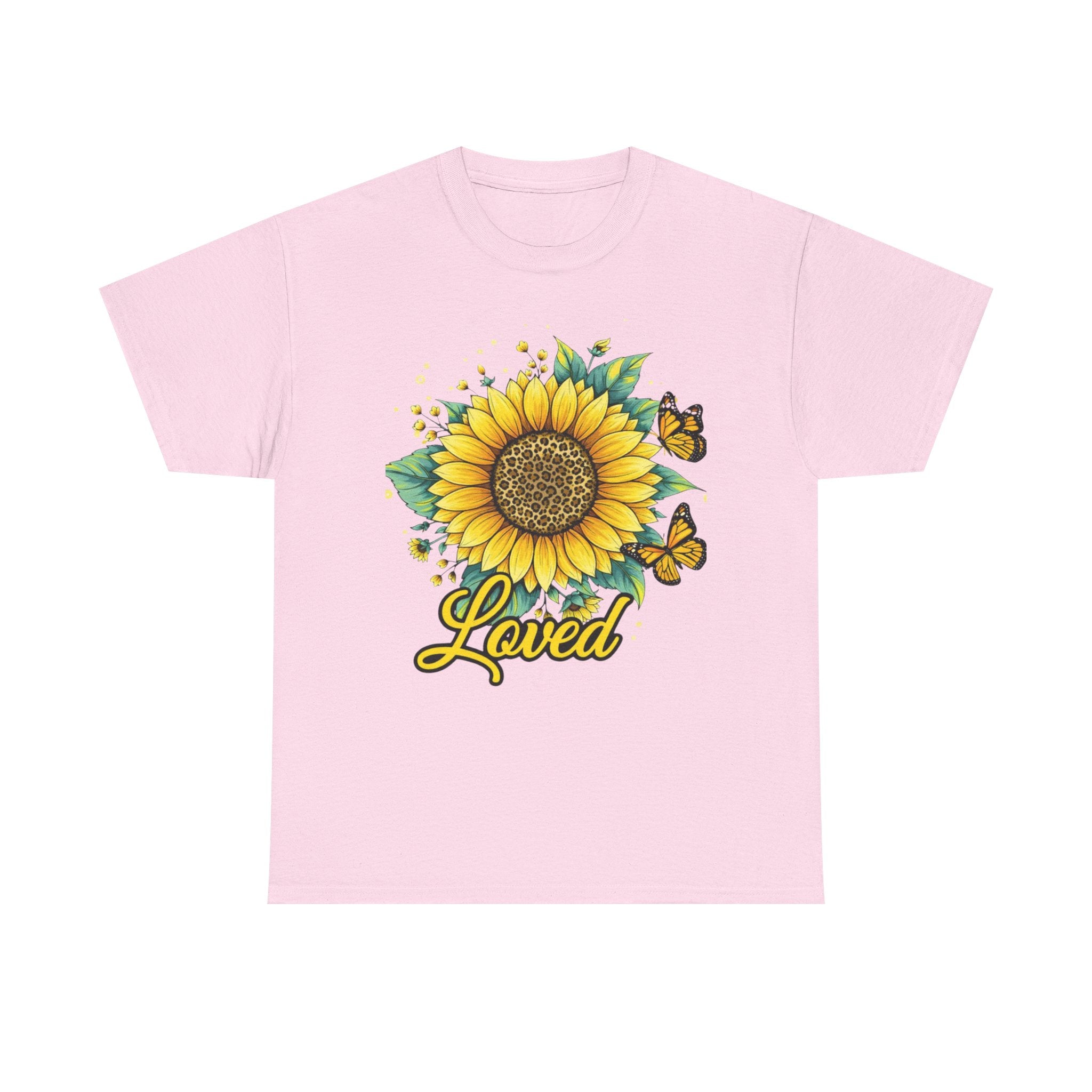 Loved Sunflower T-Shirt — Bright Floral Tee with Butterflies