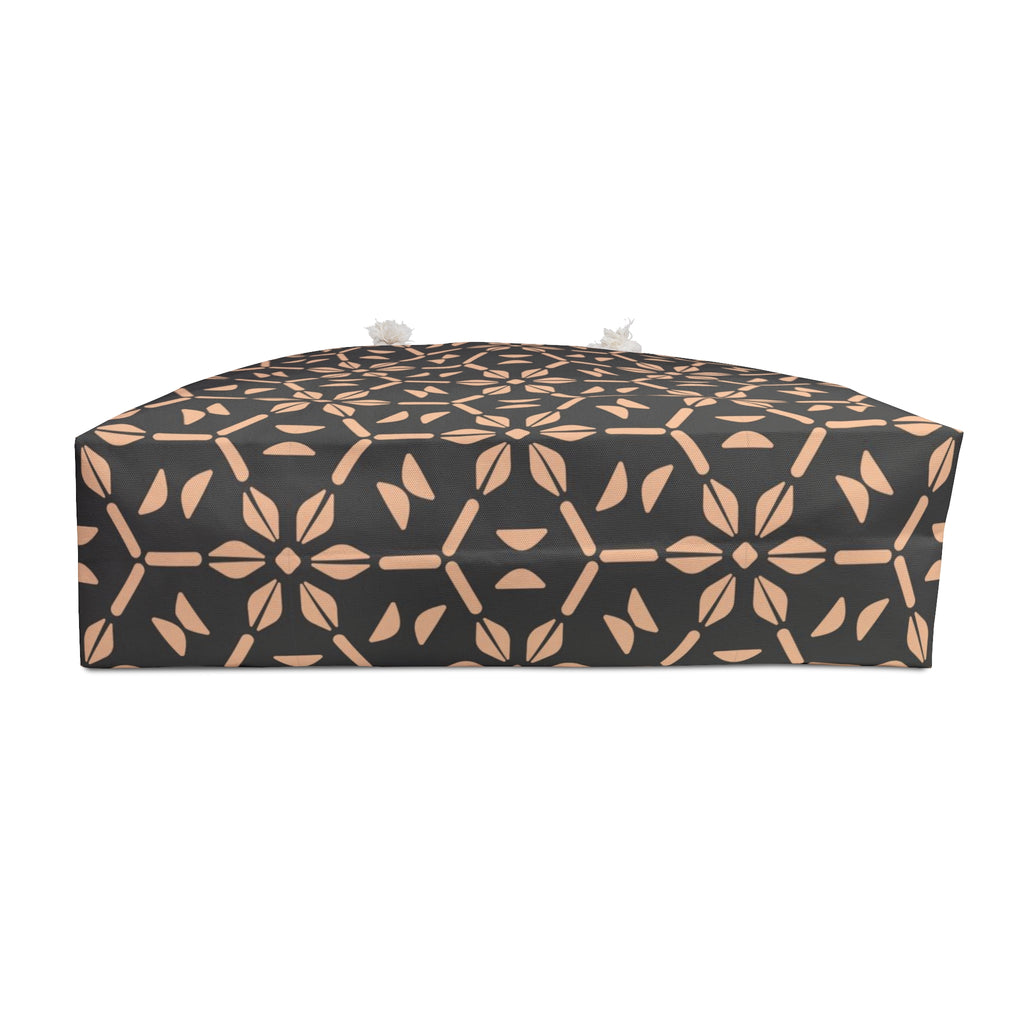 Geometric Floral Weekender Bag — Black & Rose Gold Patterned Travel Tote