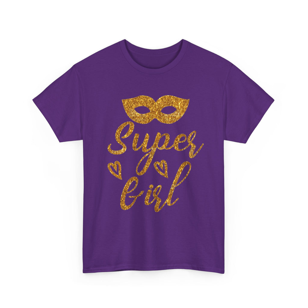 Super Girl Gold Glitter Mask T-Shirt — Strong Woman Trendy Tee