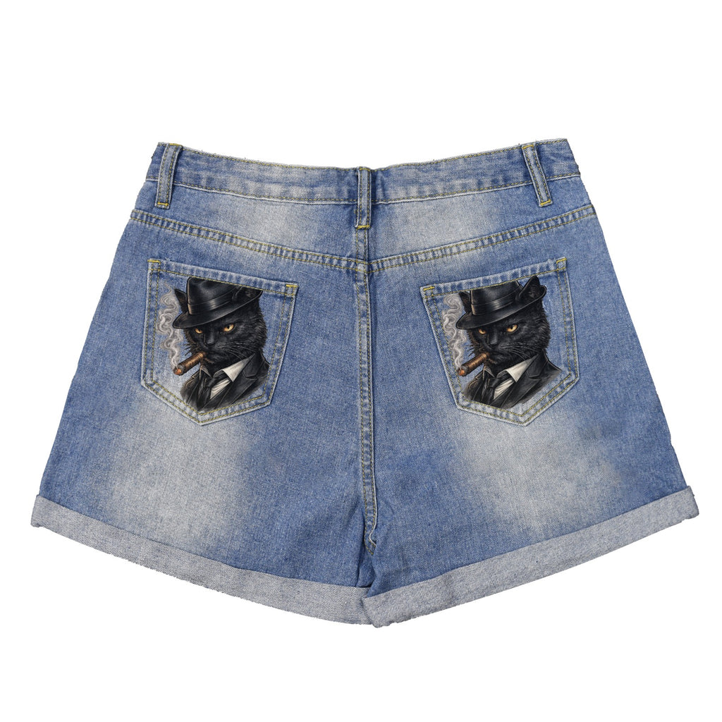 The Black Cat Mafia Denim Shorts made and ship usa