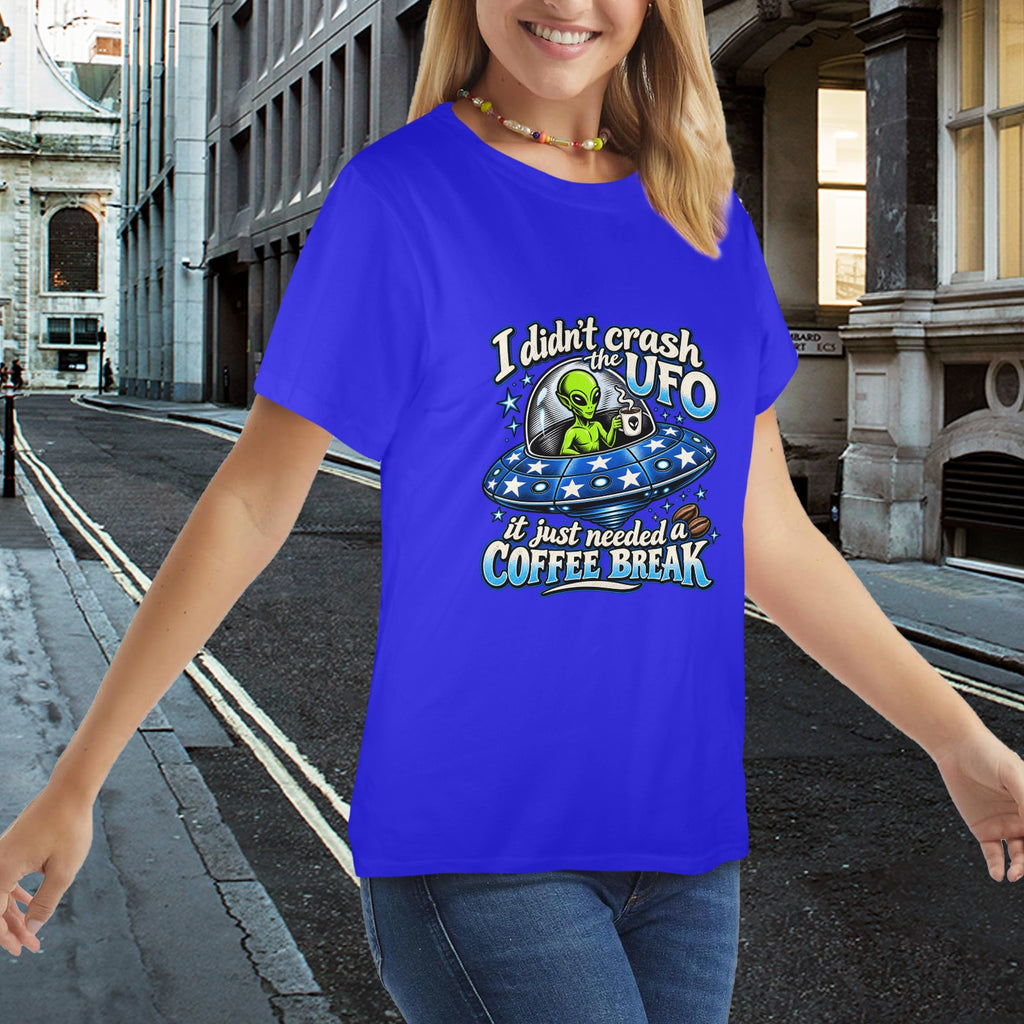 Alien Coffee Break Ladies T-Shirt  Funny UFO Retro Alien Coffee Lover Graphic Tee