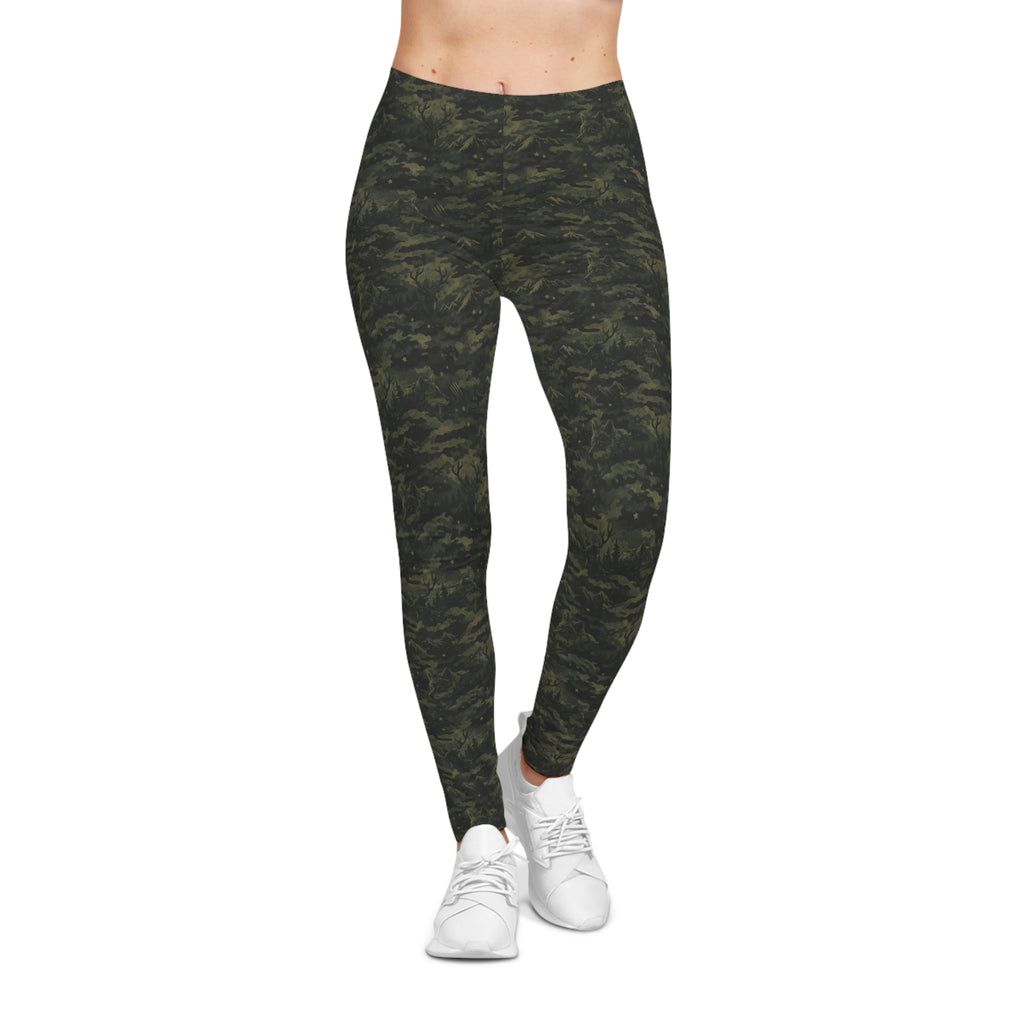 Camo Print Women's Leggings — Olive Green All-Over Pattern