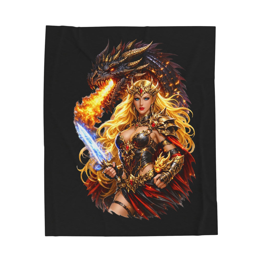 Dragon Warrior Velveteen Plush Blanket — Fantasy Dragon Knight Throw
