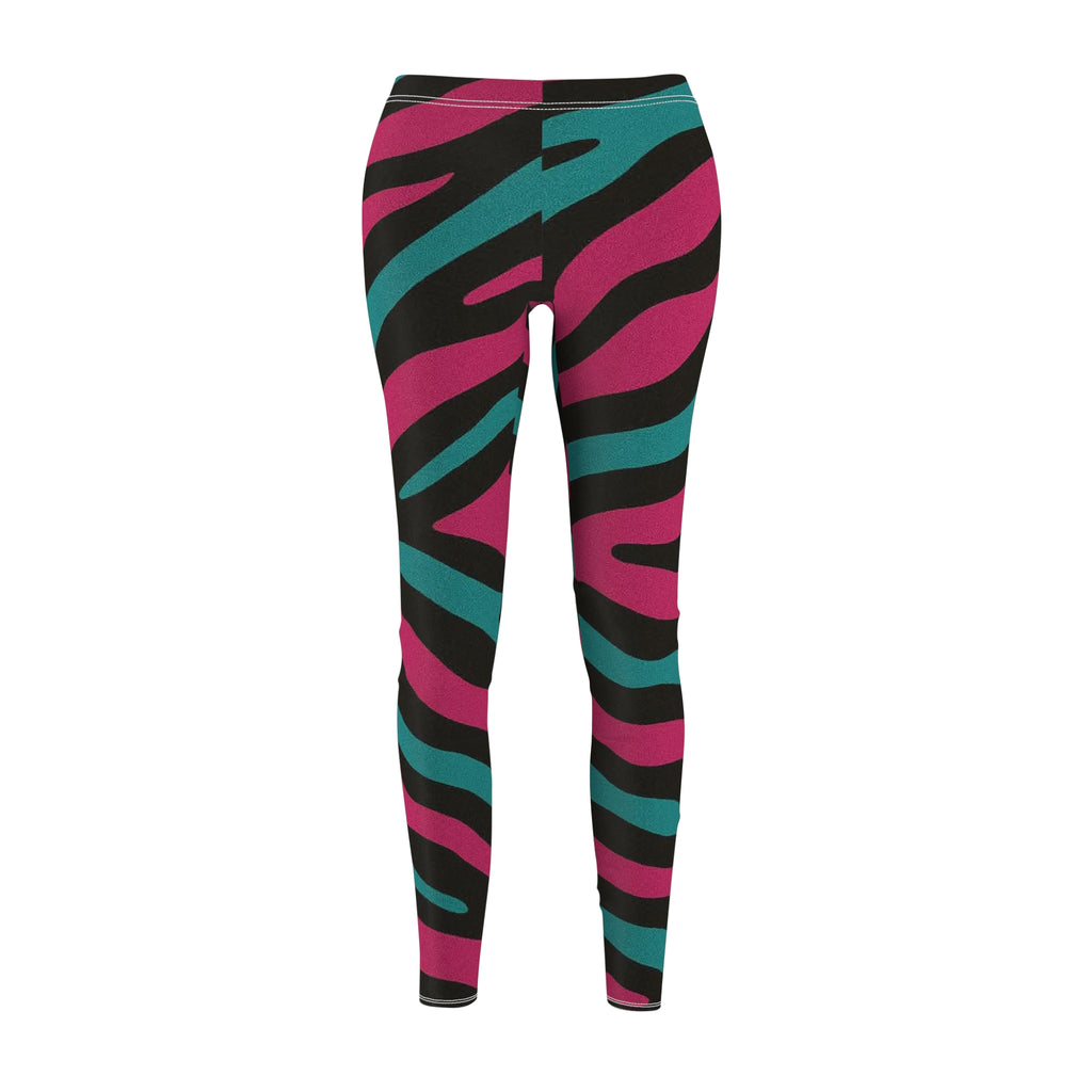 Zebra Stripe Colorblock Leggings — Pink & Teal Animal Print Women's Leggings