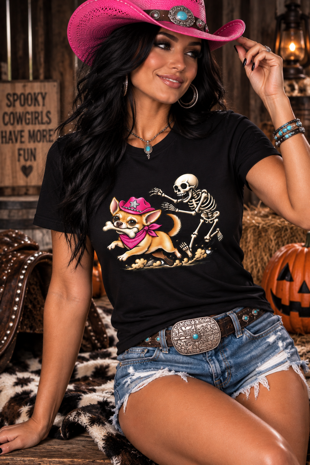 Coco’s Bad to the Bone  Women’s Halloween Tee Funny Chihuahua   Spooky Skeleton
