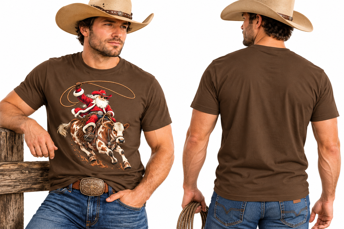 Cowboy Santa Rodeo Christmas Shirt Men’s Western Holiday Graphic