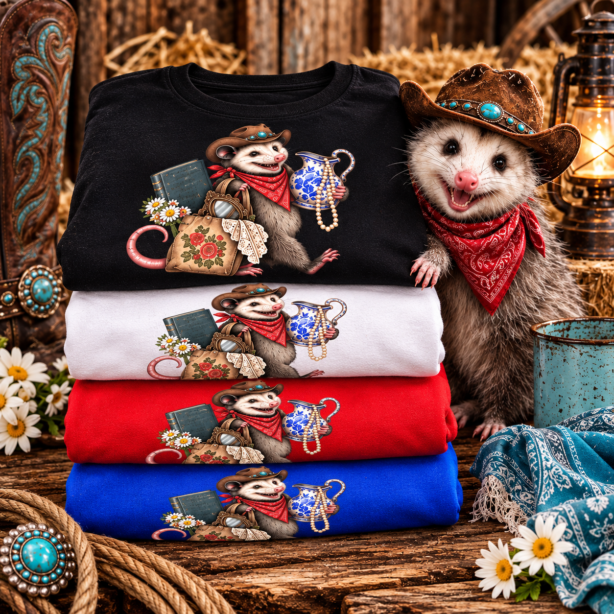 Pete’s Western Tee – We Thrift at Dawn | Funny Possum Shirt | Thrifting T-Shirt | Western Graphic Tee | Thrift Lover Gift