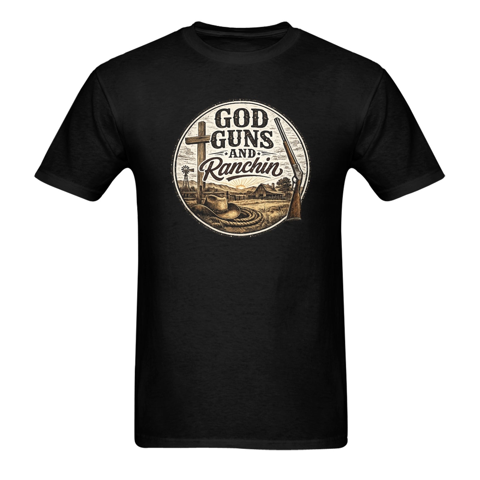 Men -God Guns and Ranchin Tee