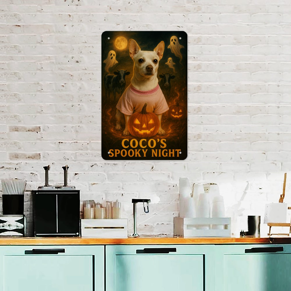 Coco's Spooky Night  Wolf Hill Ranch Chihuahua Halloween Metal Tin Sign