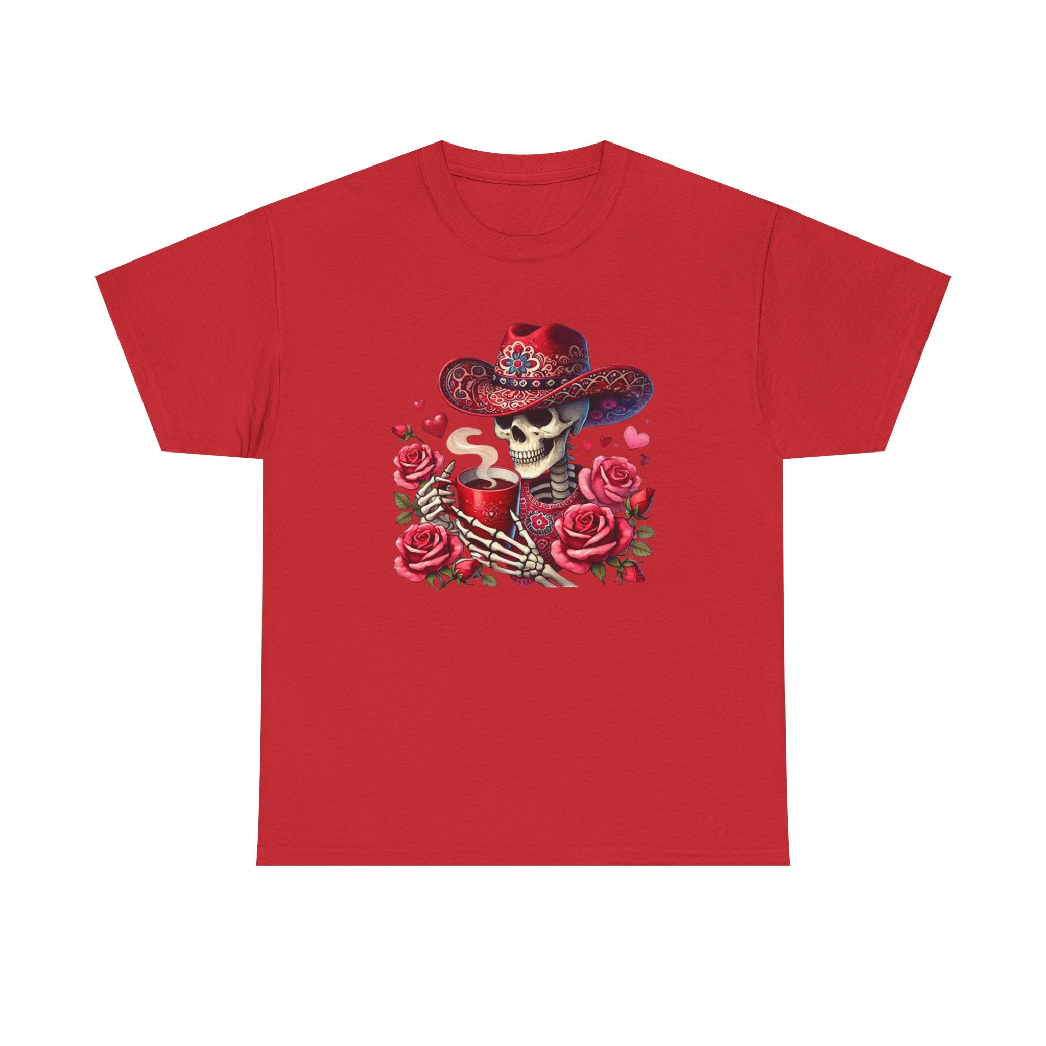 Skeleton Cowboy Western Skull Tee — Roses & Coffee Lovers Graphic T-Shirt  Trendy Skull