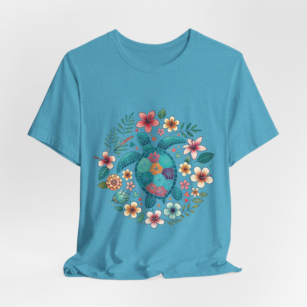 Floral Mosaic Sea Turtle T-Shirt — Tropical Beach Boho Tee