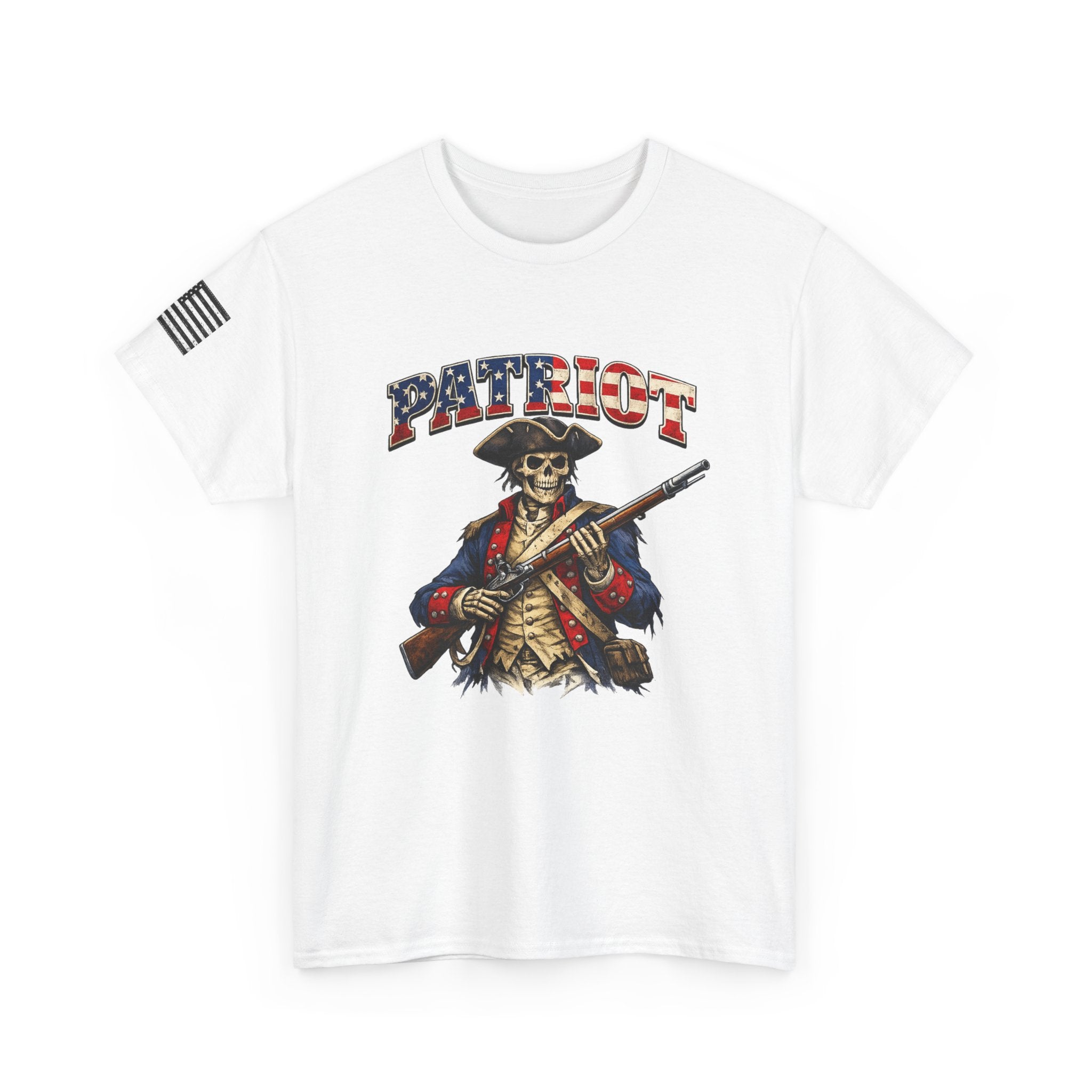 Patriot Skeleton Rifle T‑Shirt — American Flag Military Skull Tee