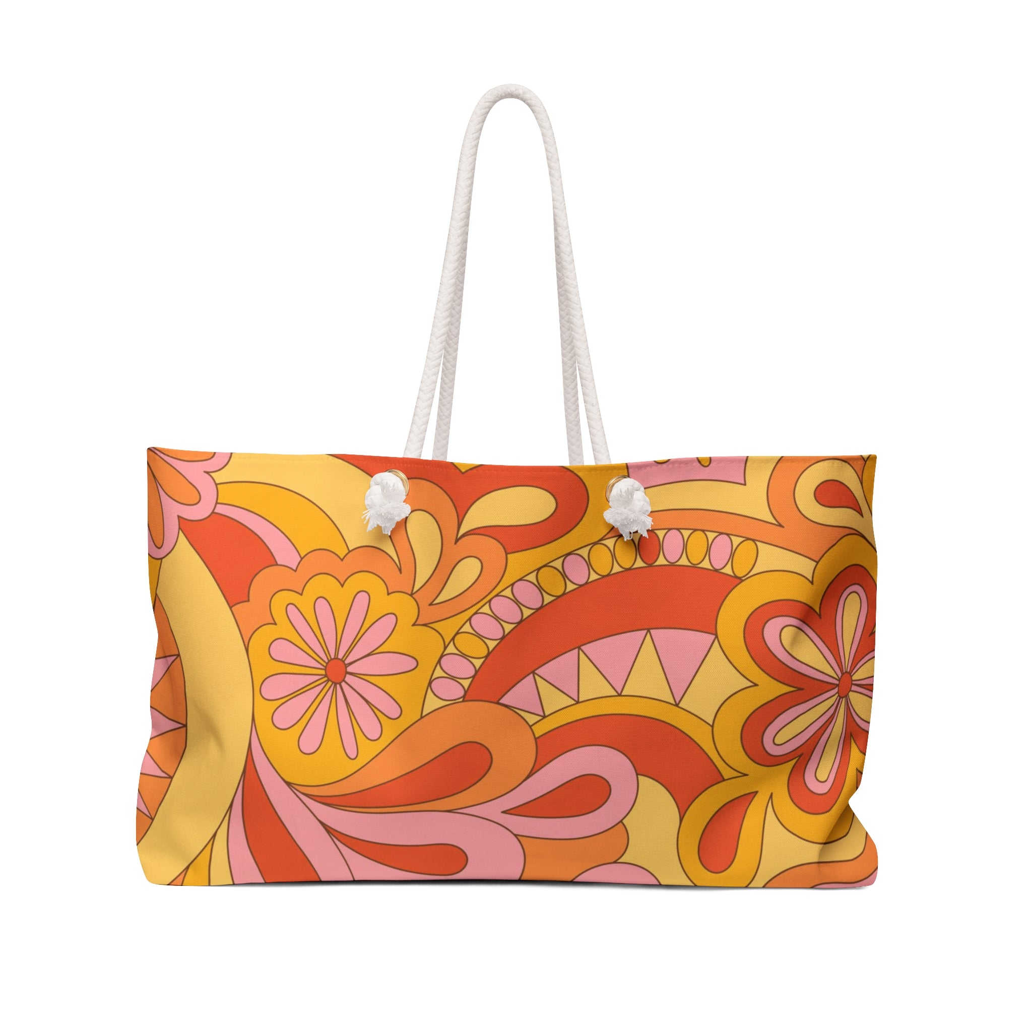Retro Floral Weekender Bag - 70s Boho Travel Tote