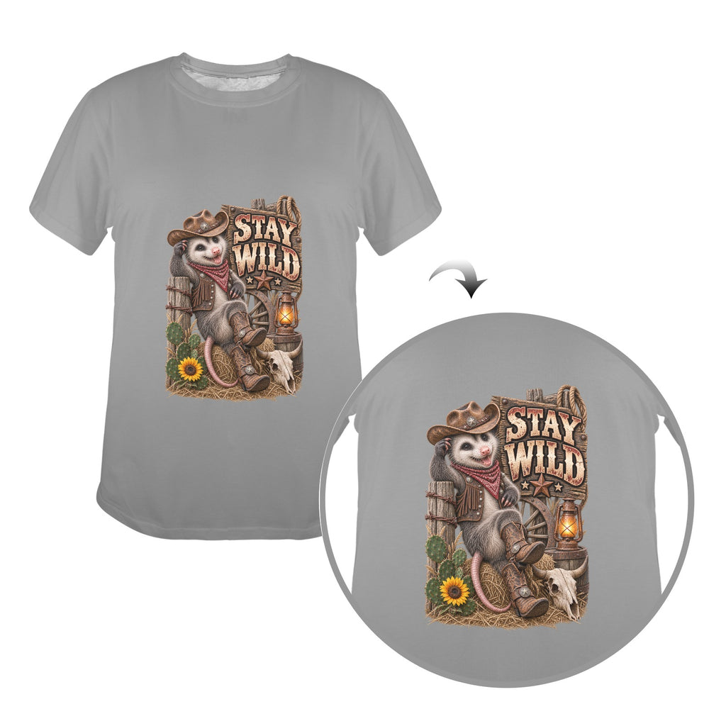 Stay Wild Pete the Possum Ladies T-Shirt   Funny Western Possum