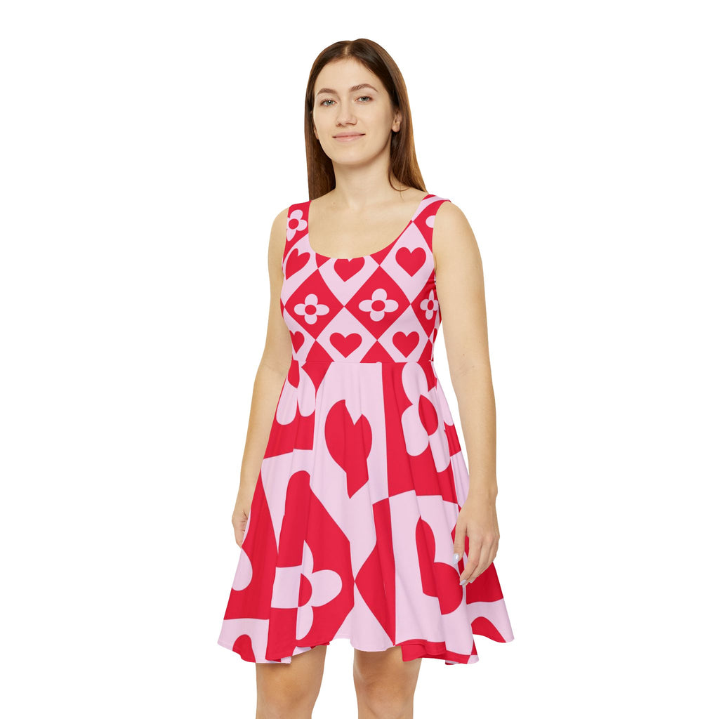 Heart & Flower Pink Dress — Women's Retro