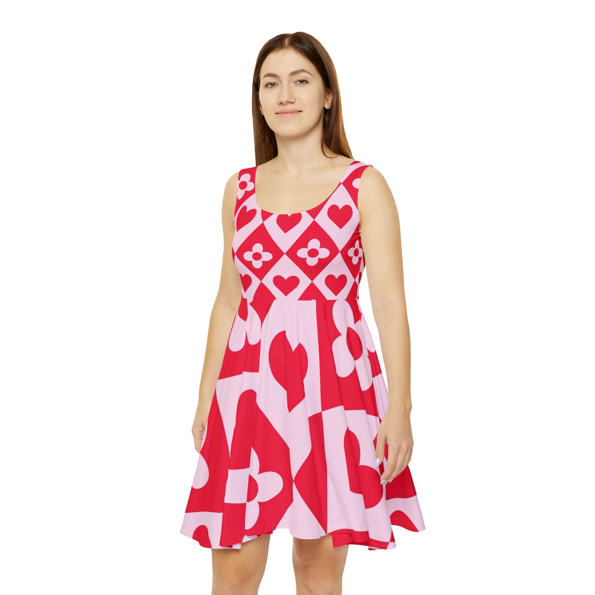 Heart & Flower Pink Dress — Women's Retro