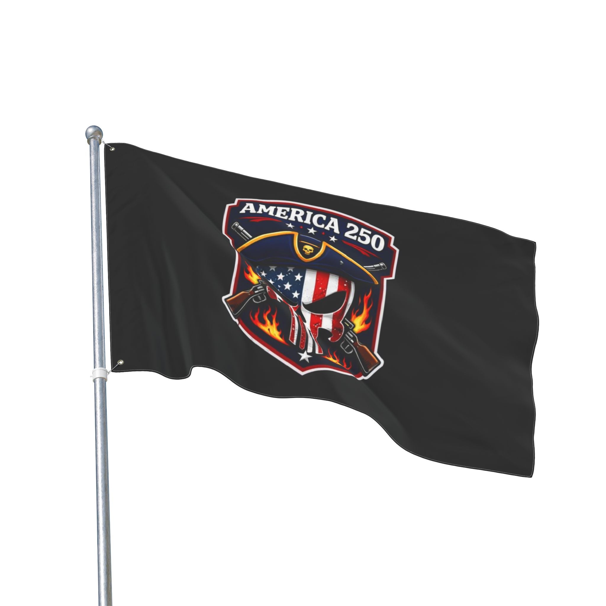 America 250 Skull Shield Flag - Double-Sided Patriotic Banner