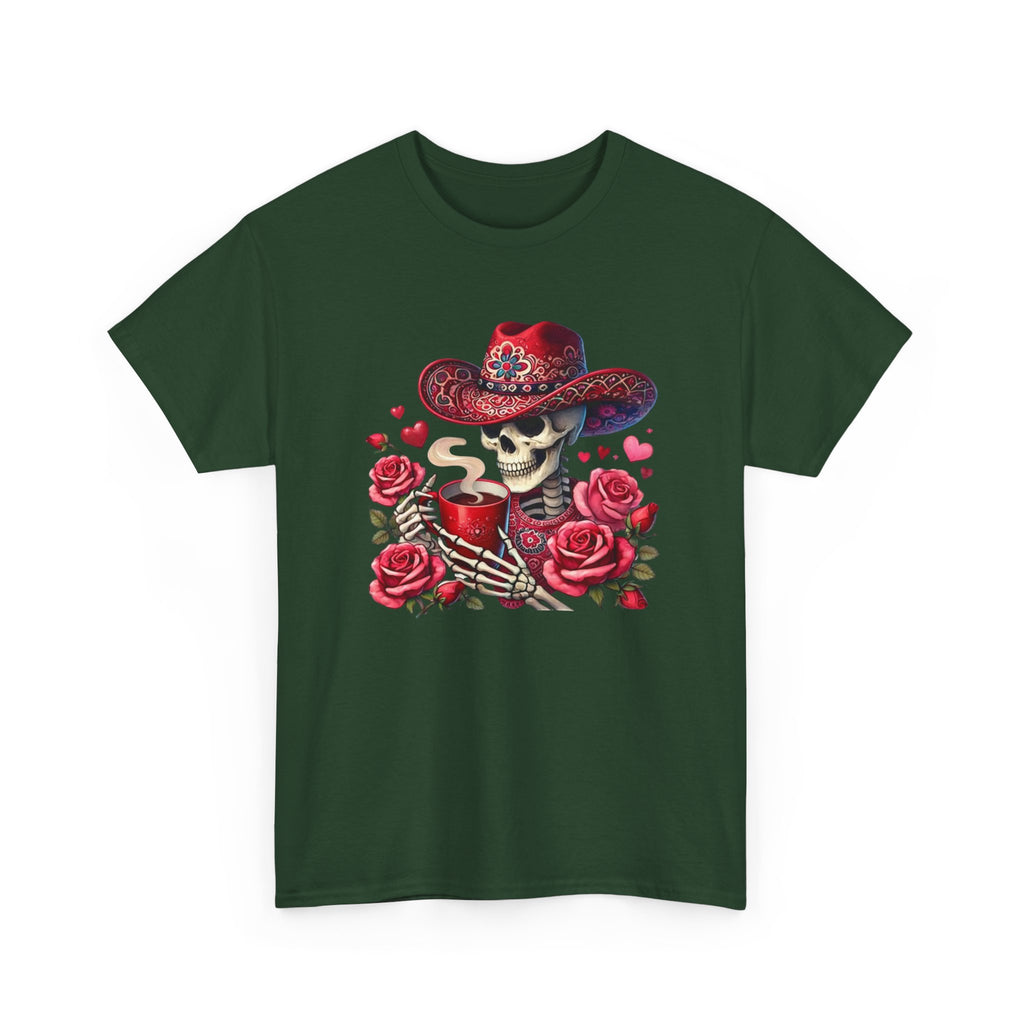 Skeleton Cowboy Western Skull Tee — Roses & Coffee Lovers Graphic T-Shirt  Trendy Skull