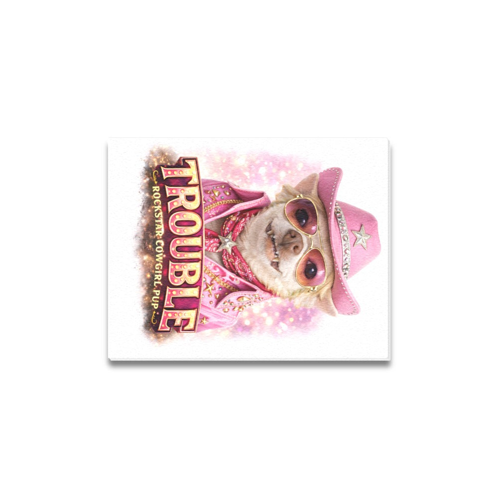 Coco "Trouble" – Rockstar Cowgirl Pup | Framed Canvas Print 11"x14"Coco "Trouble" – Rockstar Cowgirl Pup |