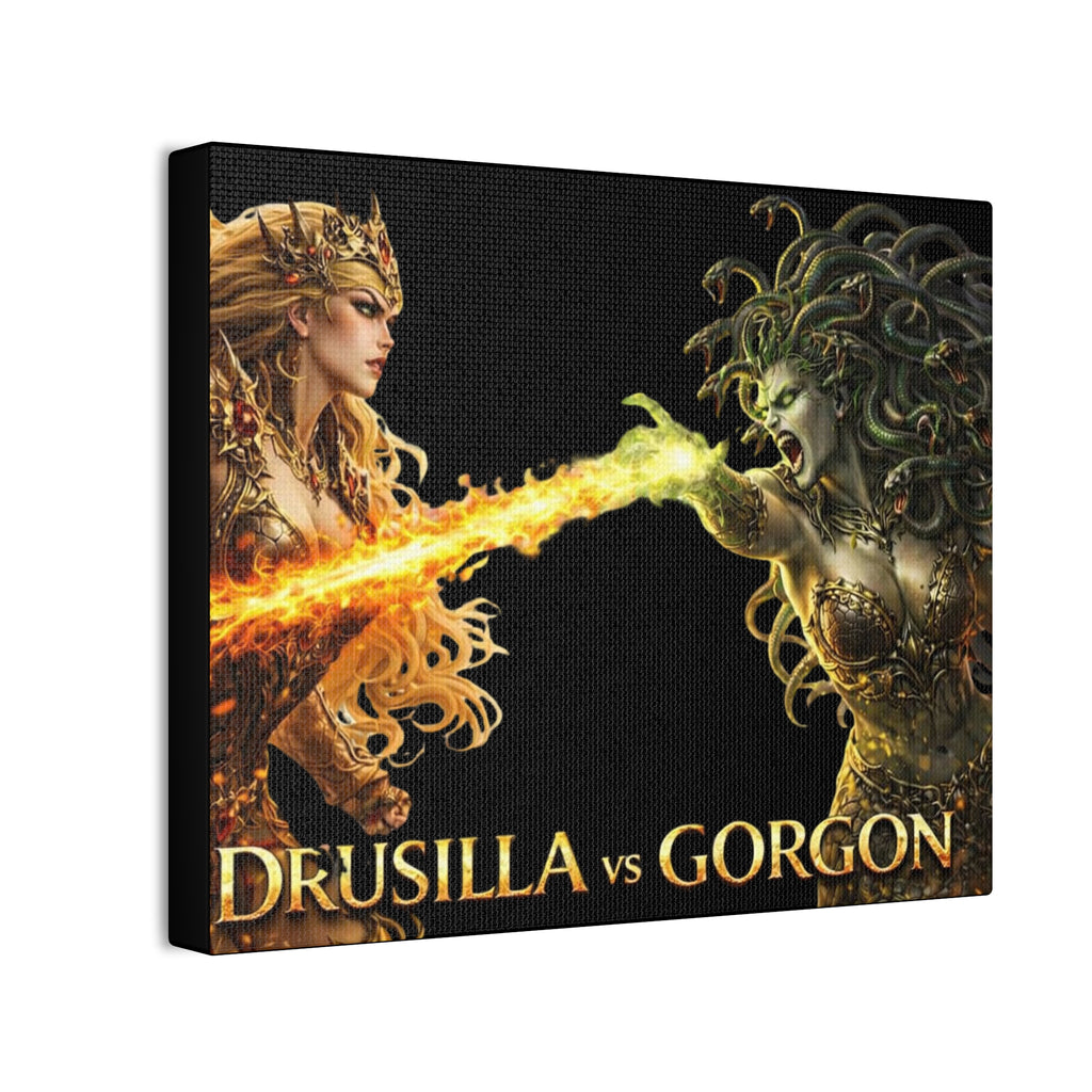 Drusilla vs Gorgon Fantasy Canvas Art – Mythic Battle Wall Decor