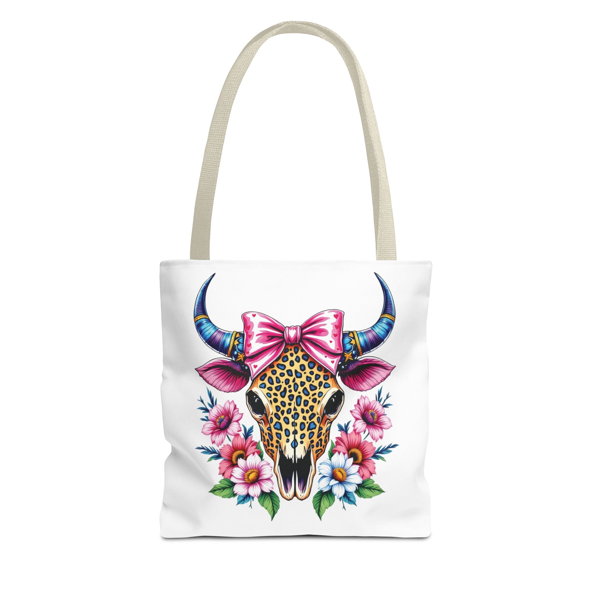 Cow Skull Floral Tote Bag – Colorful Western Chic with Pink Bow