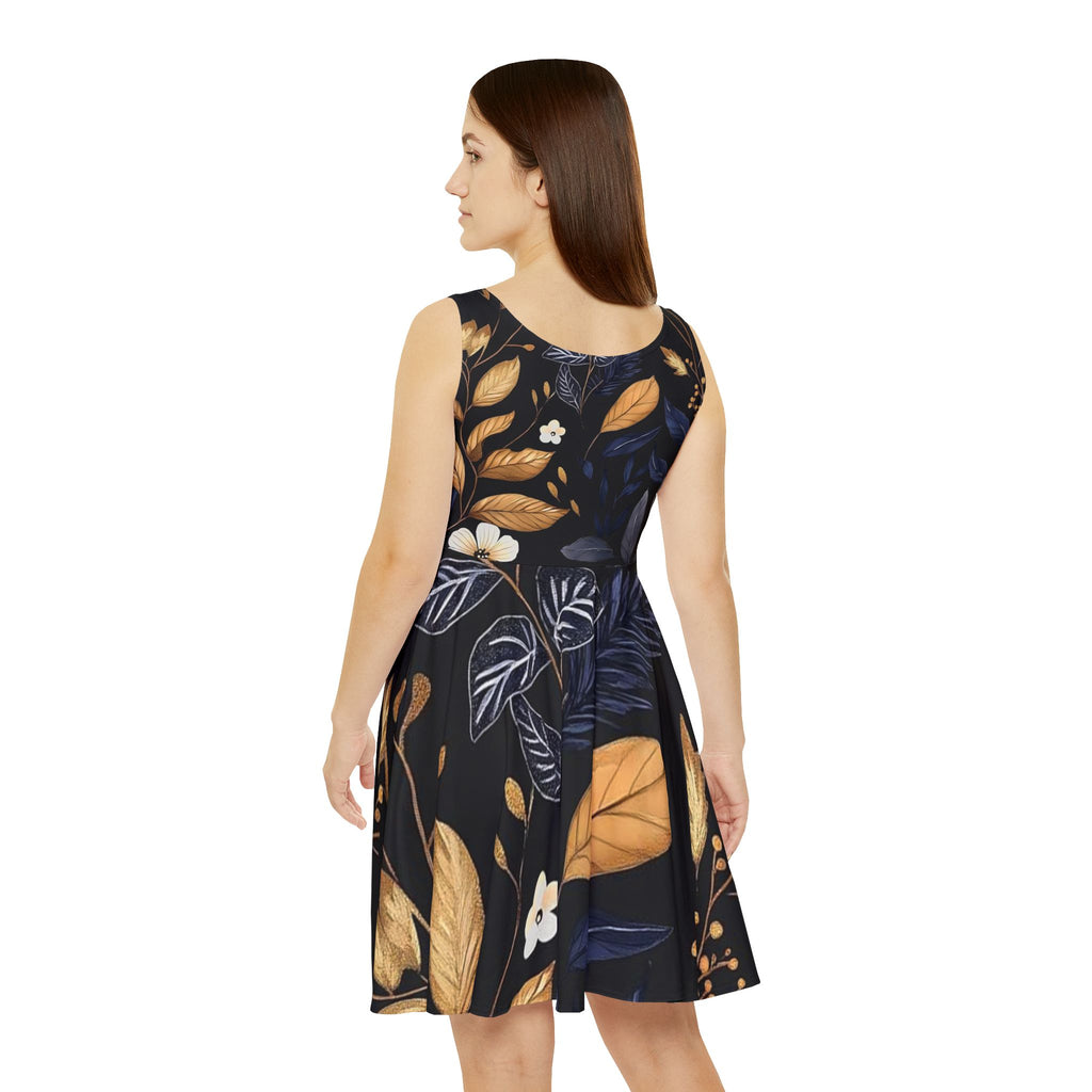 Floral Nightfall Skater Dress — Navy & Mustard Botanical