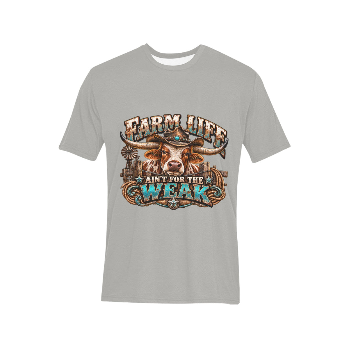 Farm Life Ain’t for the Weak Men’s Western T-Shirt – Longhorn Cowboy Ranch Graphic Tee