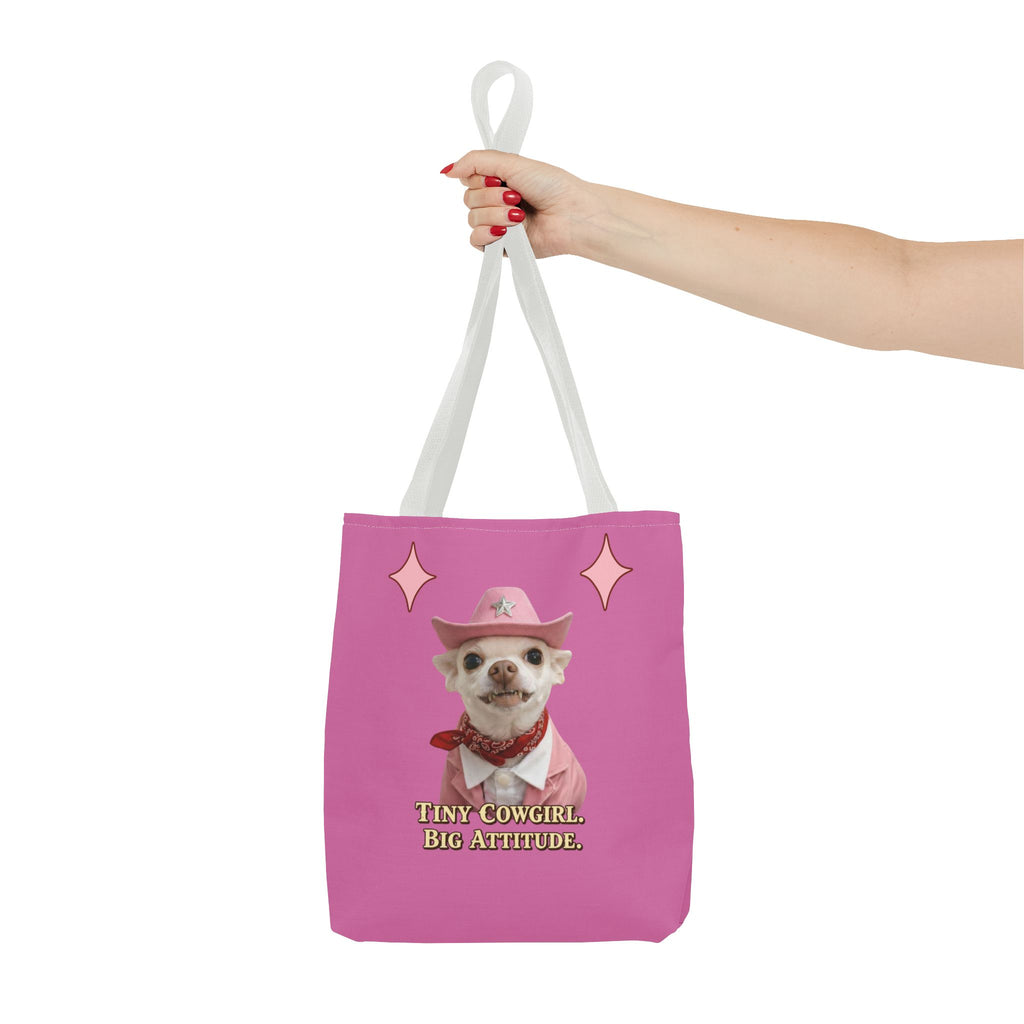 Tiny Cowgirl Tote Bag — Coco Cute Pink Chihuahua   Big Attitude” ON WOLF HILL RANCH