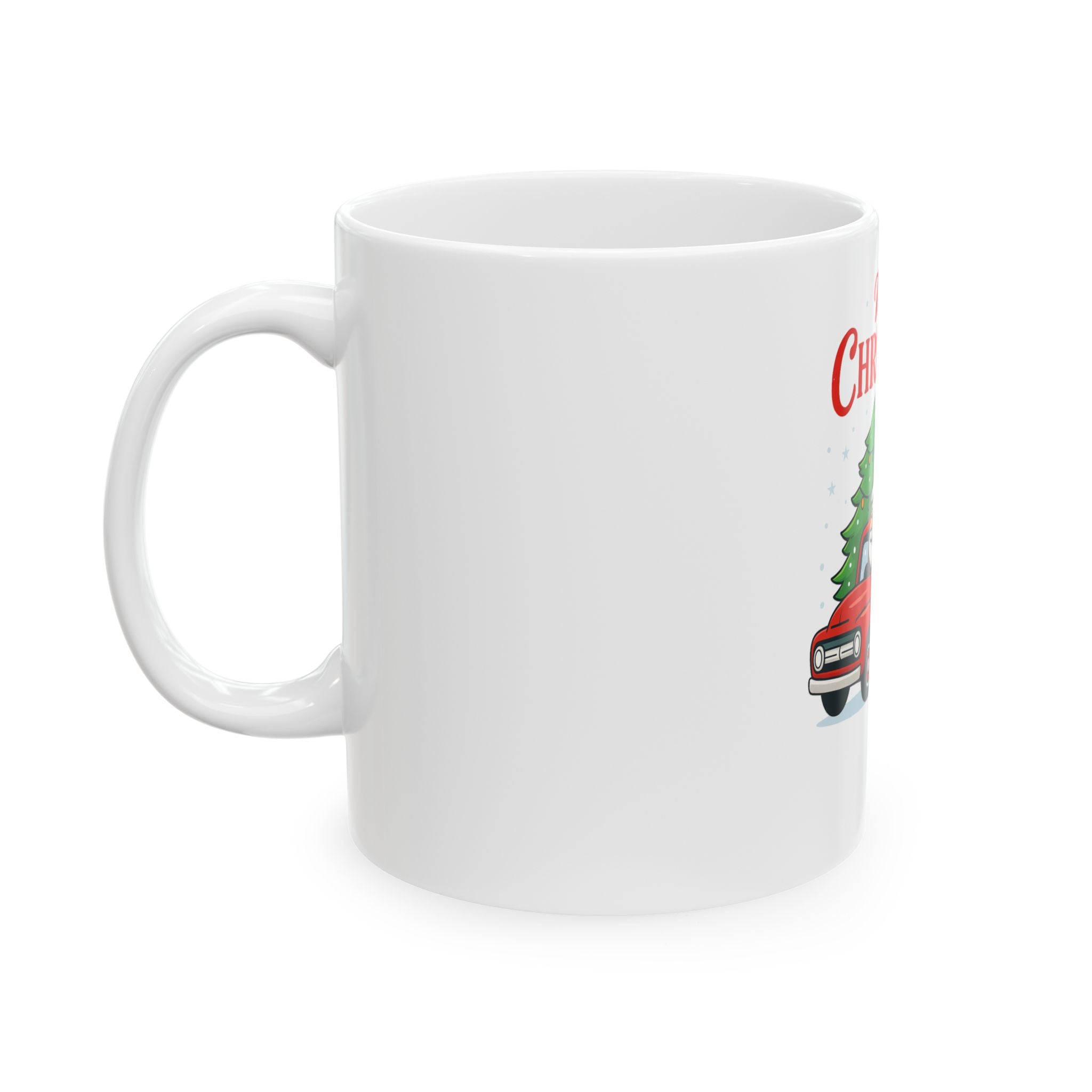Merry Christmas Santa and Corgi in Red Truck Mug | Ceramic Coffee Cup