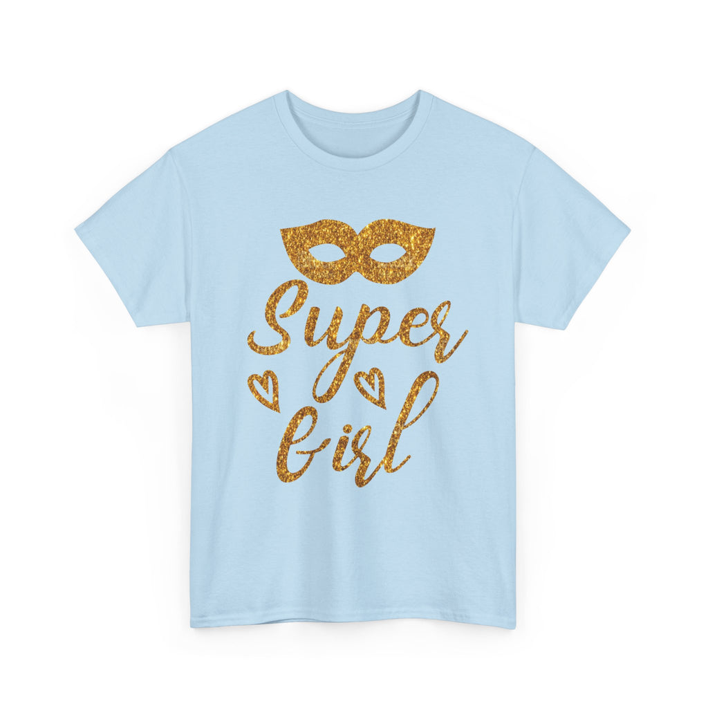 Super Girl Gold Glitter Mask T-Shirt — Strong Woman Trendy Tee